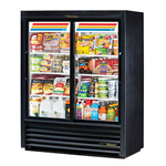 True is a GDM-41SL-60-HC-LD Convenience Store Cooler, two-section, (6) wire shelves, laminated vinyl exterior, white interior with stainless steel floor, (2) Low-E thermal glass sliding doors, LED interior lights, R290 Hydrocarbon refrigerant, 1/4 HP, 115v/60/1, 3.8 amps, NEMA 5-15P, cULus, UL EPH Classified, MADE IN USA
