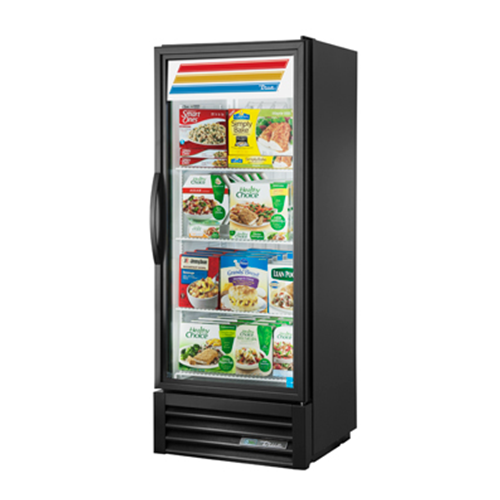 True GDM-12F-HC~TSL01 is a Freezer Merchandiser, one-section, -10° F, True standard look version 01, (3) shelves, powder coated steel exterior, white interior with stainless steel floor, (1) triple-pane thermal glass hinged door, LED interior lights, R290 Hydrocarbon refrigerant, 1/2 HP, 115v/60/1, 4.5 amps, NEMA 5-15P, (depth does not include 1" for rear bumpers), cULus, UL EPH Classified, MADE IN USA 
